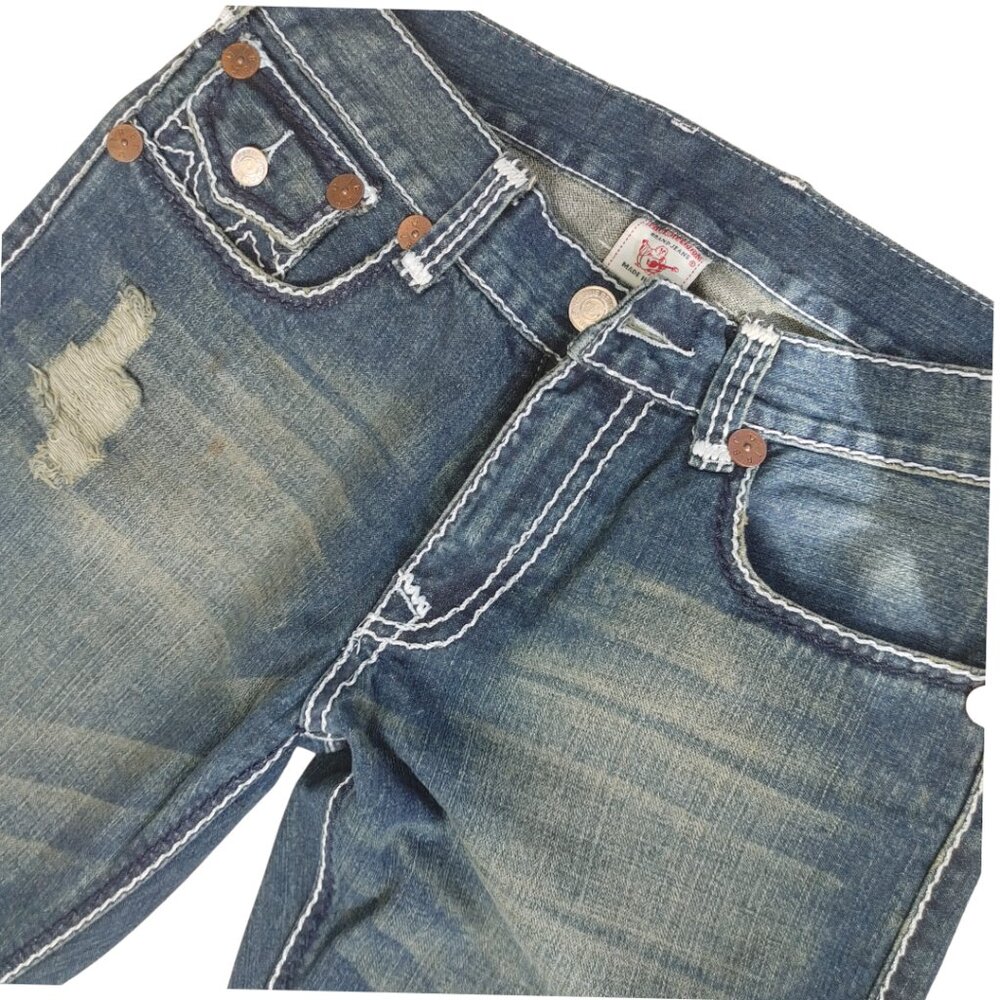 True Religion Bobby Super T Mens Distressed White Stitch Y2K Jeans - Size 34 - Picture 2 of 4